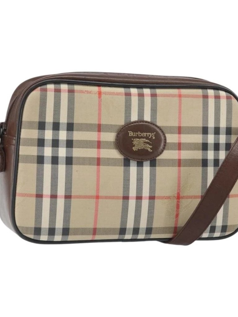 Burberrys Nova Check Shoulder Bag Canvas Beige Gold Auth Ka2309